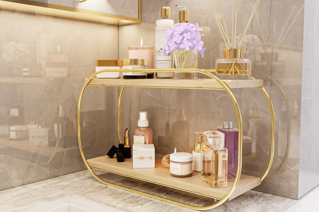 Bathroom Organizer Countertop, Wooden Counter Shelf, Vanity Tray for Makeup Perfume Storage ...