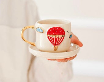 Handmade Ceramic Coffee Cup with 24k Gold