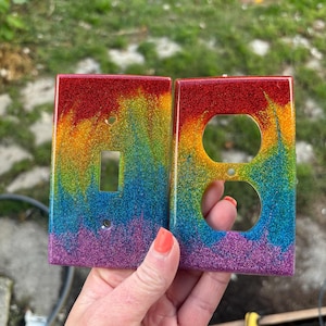 Glitter Rainbow  Light Switch Cover - Outlet Cover SET - (2 pieces)