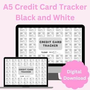 Rastreador de pagos de tarjetas de crédito A5 en blanco y negro / DESCARGA DIGITAL / Desafío de ahorro imprimible / Deuda / Acumulación de efectivo