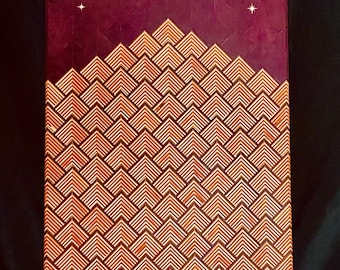 Patterned Baltic Birch Plywood and Purple Heart Charcuterie board. Very solid 19 1/8&quot; x 11&quot; x 1 1/8&quot;. With night time and daytime skies.