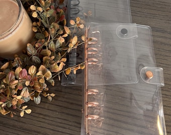 A6 Clear Binders| Rose Gold and Black rings| Cash stuffing binders|