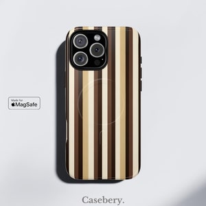Brown Striped Phone Case MagSafe Compatible For iPhone 14, iPhone 15, iPhone 16, Pro Max, Plus, Aesthetic Protective Tough Magnetic Case