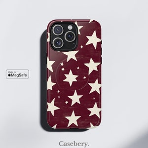 White Star Phone Case MagSafe Compatible For iPhone 14, iPhone 15, iPhone 16, Pro Max, Plus, Burgundy Aesthetic Protective Magnetic Case