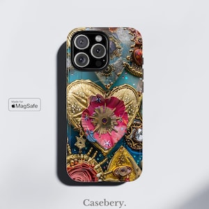 Ornate Motifs Phone Case MagSafe Compatible For iPhone 14, iPhone 15, iPhone 16 Pro Max, Plus, Gold Aesthetic Protective Tough Magnetic Case