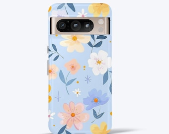 Delicate Flowers Phone Case Designed For Google Pixel XL, 2, 3, 4, 5, 6, 7, 8, 9, Blue Tough Case | All Models
