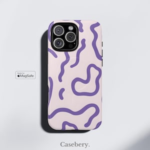 Purple Squiggle Aesthetic Phone Case Compatible with MagSafe For iPhone 14, iPhone 15, iPhone 16, Pro, Pro Max, Plus, Tough Magnetic Case