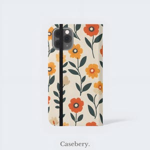 Süße Blumen Flip-Handyhülle für iPhone 11, 12, 13, 14, 15, 16 Pro Max, für Samsung S21, S22 Plus, Ultra, Vegan Leder Brieftasche Fall