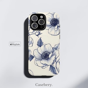 Rose Peony Flowers Aesthetic Phone Case Compatible with MagSafe For iPhone 14, iPhone 15, iPhone 16, Pro, Pro Max, Plus, Tough Magnetic Case