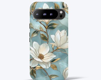 Elegant Magnolia Flower Phone Case For Google Pixel 7 Case, Pixel 8 Case, Pixel 9 Case, Pro XL, 5G, All Models, Aesthetic Trendy Case
