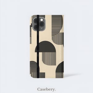 Minimalistische Geometrische Flip-Handyhülle für iPhone 11, 12, 13, 14, 15, 16, Pro Max, für Samsung S21, S22 Plus, Ultra, Vegan Leder Brieftasche Fall