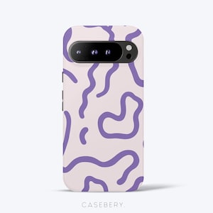 Purple Squiggle Phone Case For Google Pixel 5, 6, 7, 8, 9, Pro, Pro XL, 5G, Aesthetic Protective Tough Case, Trendy Design