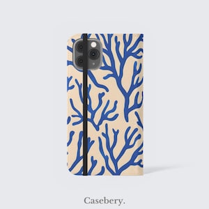 Capa de celular flip coral azul para iPhone 11, 12, 13, 14, 15, 16, Pro Max, para Samsung S21, S22, Plus, Ultra, capa tipo carteira de couro vegano