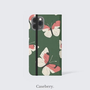 Niedliche Schmetterling Flip-Handyhülle für iPhone 11, 12, 13, 14, 15, 16, Pro Max, für Samsung S21, S22 Plus, Ultra, Vegan Leder Brieftasche Fall