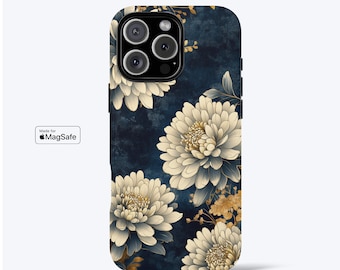 White Chrysanthemums Phone Case for iPhone, MagSafe Compatible - Floral, Tough Dual-Layer Phone Cover