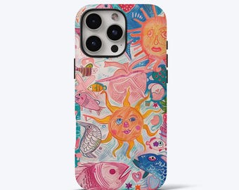 Summer Collage Phone Case for iPhone - Pink, Tough Dual-Layer Phone Cover