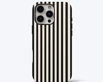 Modern Black White Striped Phone Case for iPhone - Minimalist Art, Tough Dual-Layer Phone Cover