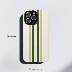 Green Stripes Aesthetic Phone Case Compatible with MagSafe For iPhone 14, iPhone 15, iPhone 16, Pro, Pro Max, Plus, Tough Magnetic Case