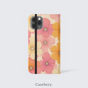Capa de celular flip com flores fofas rosa para iPhone 11, 12, 13, 14, 15, 16, Pro Max, para Samsung S21, S22, Plus, Ultra, capa carteira de couro vegano