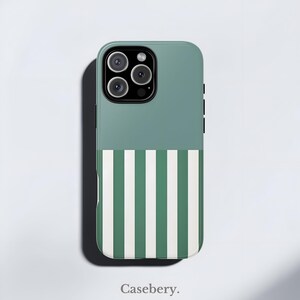 Green Striped Aesthetic Phone Case For iPhone 8, X, XS, 11 ,12, 13, 14, 15, 16, Pro, Pro Max, Plus, Protective Tough Case, Trendy Phone Case