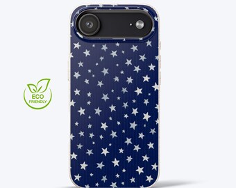 Eco-Friendly Navy Blue Star Phone Case for iPhone & Samsung Series, Biodegradable Phone Case, Celestial Night Sky