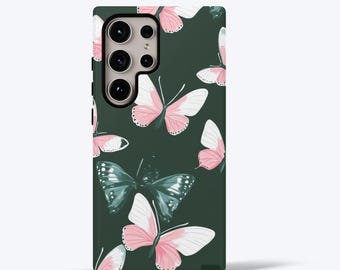 Rosa fjärilsfodral för Samsung S26, S25, S24, S23, S22, S21, S20, Ultra, Plus, FE, Estetiskt skyddande och robust fodral