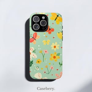 Cute Green Summer Flowers Trendy Phone Case Designed For iPhone 8, X, 11 ,12, 13, 14, 15, 16, Tough Case | All Models