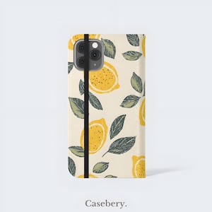 Lemon Flip Phone Case für iPhone 11, 12, 13, 14, 15, 16, Pro Max, für Samsung S21, S22 Plus, Ultra, Vegan Leder Brieftasche Einzigartige Telefonhülle