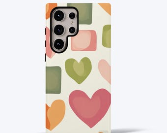 Retro Groovy Heart Phone Case For Samsung S26, S25, S24, S23, S22, S21, S20, Ultra, Plus, FE, Aesthetic Protective Tough Case