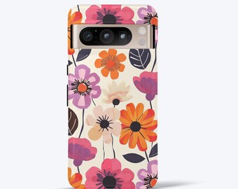 Sött blommigt telefonskal för Google Pixel 5, 6, 7, 8, 9, Pro, Pro XL, 5G, estetiskt skyddande och robust skal