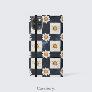 90er Jahre Groovy Blumen Flip-Handyhülle für iPhone 11, 12, 13, 14, 15, 16 Pro Max, für Samsung S21, S22 Plus, Ultra, Vegan Leder Brieftasche Fall