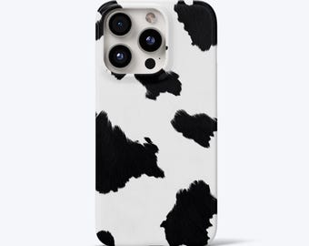 Cow Print Phone Case for iPhone, Snap Case, Black White Aesthetic Slim Phone Case, Cute Western Cowhide Pattern