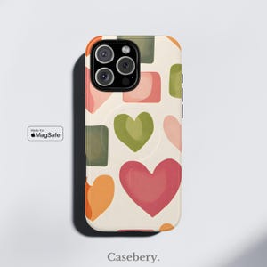 Retro Groovy Heart Phone Case MagSafe Compatible For iPhone 14, iPhone 15, iPhone 16 Pro Max, Plus, Aesthetic Protective Tough Magnetic Case