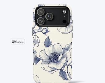 Rose Peony Flowers Aesthetic Phone Case Compatible with MagSafe For iPhone 14, iPhone 15, iPhone 16, Pro, Pro Max, Plus, Tough Magnetic Case