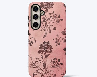 Pink Vintage Phone Case For Samsung S26, S25, S24, S23, S22, S21, S20, Ultra, Plus, FE, Floral Aesthetic Protective Tough Case