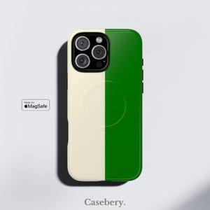 Dual Tone Green Beige Aesthetic Phone Case Compatible with MagSafe For iPhone 14, iPhone 15, iPhone 16, Pro Max, Plus, Tough Magnetic Case