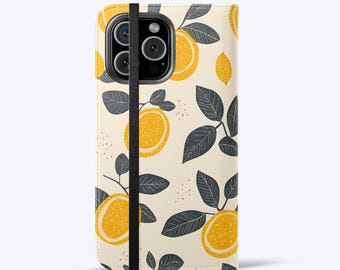 Lemon Print Flip Phone Case, Wallet Folio Cover for iPhone & Samsung