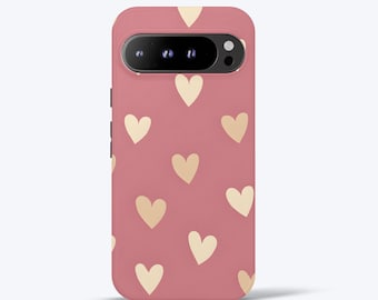 Soft Beige Heart Phone Case for Google Pixel - Romantic Warm Pink, Tough Dual-Layer Phone Cover