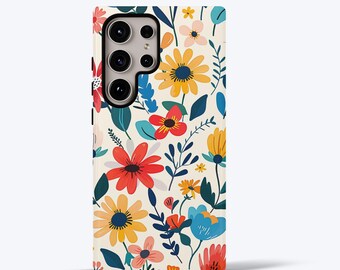 Colorful Flowers Phone Case Designed For Samsung S26, S25, S24, S23, S22, S21, S20, Trendy Floral Tough Case