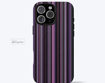 Purple Striped Phone Case for iPhone Series, MagSafe Compatible Glossy Abstract Line Phone Cover
