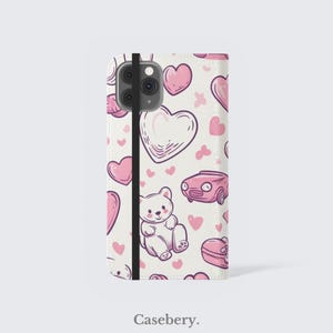 Rosa Hübsche Dinge Klapp-Handyhülle für iPhone 11, 12, 13, 14, 15, 16 Pro Max, für Samsung S21, S22 Plus, Ultra, Vegan Ledertasche