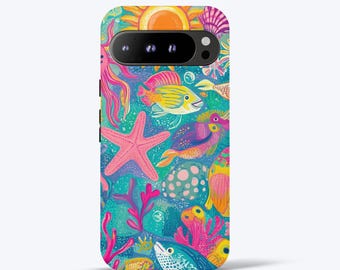 Pretty Phone Case Designed For Google Pixel XL, 2, 3, 4, 5, 6, 7, 8, 9, Trendy Sea Creatures Tough Case | All Models
