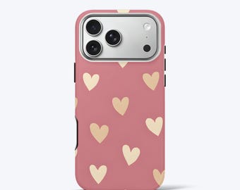 Soft Beige Heart Phone Case for iPhone - Romantic Warm Pink, Tough Dual-Layer Phone Cover