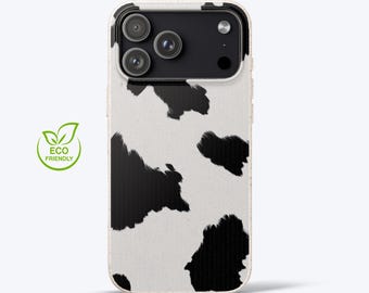 Eco-Friendly Cow Print Phone Case for iPhone & Samsung, Biodegradable Case, Black White Aesthetic