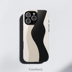 Minimal Gentle Lines Phone Case For iPhone 16 Case, iPhone 13 case, iPhone 15 Case, iPhone 12 Case All Models, Black Cream Trendy Phone Case