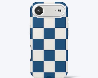 Blauw geblokt telefoonhoesje voor iPhone: esthetische, stevige dubbellaagse telefoonhoesje