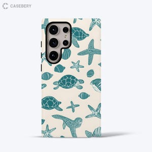 Blågrönt havssköldpaddsskal till Samsung Galaxy S26, S25, S24, S23, S22, S21, S20 Tough Case Beige Sjöstjärnor Snäckor