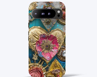 Ornate Motifs Phone Case For Google Pixel XL, 2, 3, 4, 5, 6, 7, 8, 9, Pro, Pro XL, 5G, Gold Aesthetic Protective Tough Case | All Models