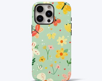 Summer Flowers Trendy Phone Case for iPhone - Cute Green, Tough Dual-Layer Phone Cover Summer Flowers Trendy Phone Case for iPhone - Cute Green, Tough Dual-Layer Phone Cover