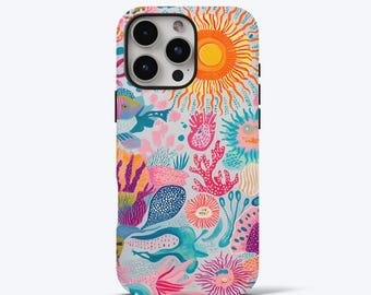 Trendy Sea Creatures Phone Case for iPhone - Modern Style, Tough Dual-Layer Phone Cover